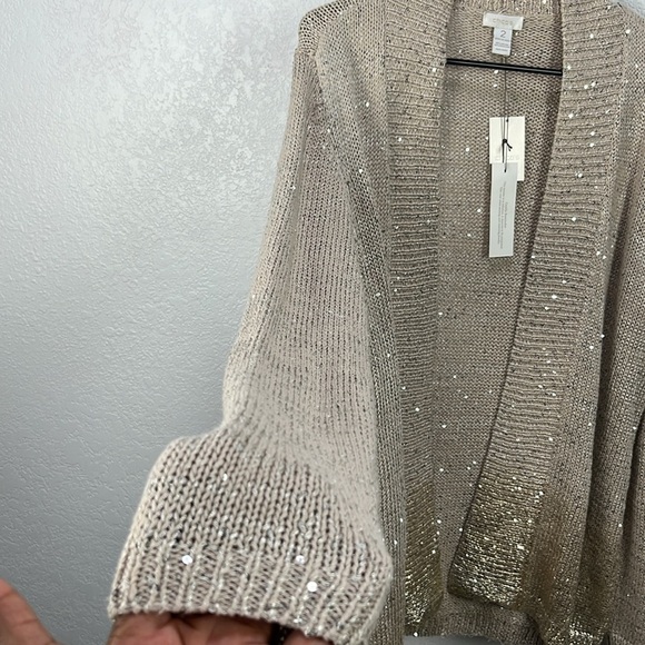 Chico's women’s Ombré Foil Suzy Cardigan Sweater Gold Cotton Blend Sz 2 (Large) - Picture 5 of 10